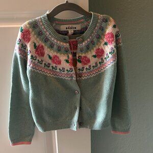 Mini Boden Kids 3-4Y Light Green Cardigan Sweater With Flower Detail